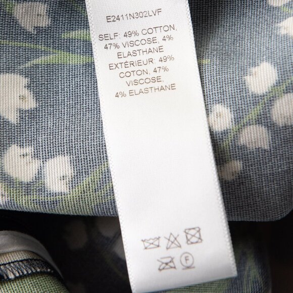 Carolina Herrera Midi Skirt Lilly of the Valley Print Navy Blue Green Cream 4 - Picture 6 of 8